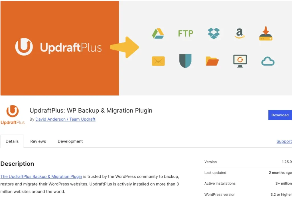 6 Must-Have WordPress Plugins to Get Started 3 WordPress backup plugin screen showing automatic backups and restore options