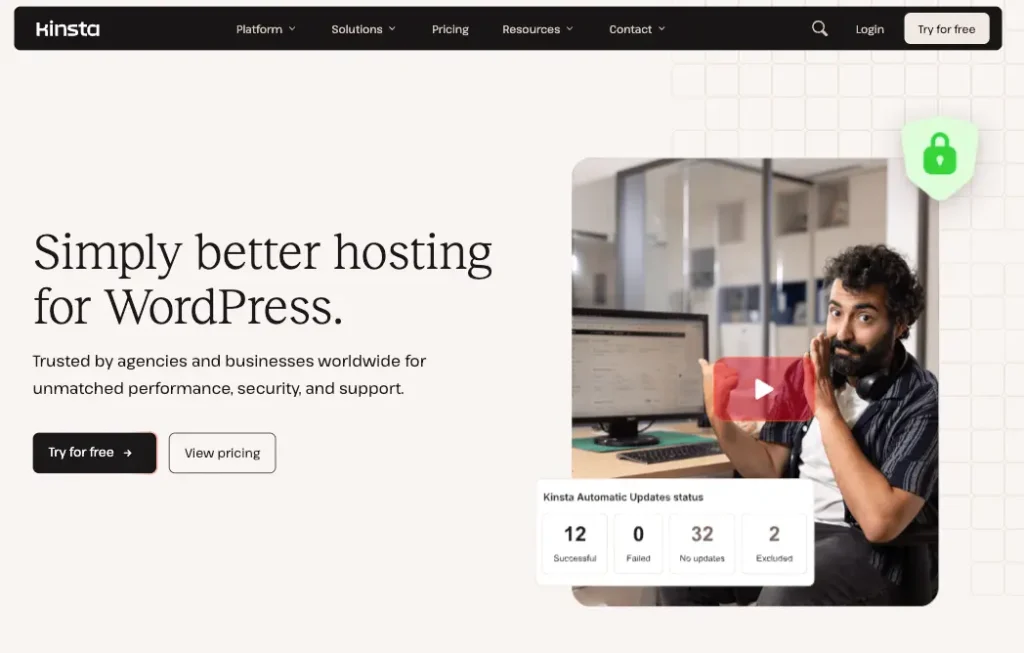 Kinsta homepage showcasing premium managed WordPress hosting on Google Cloud