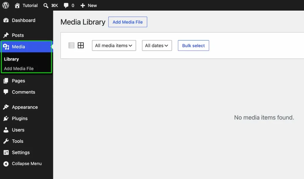 Media Library WordPress dashboard