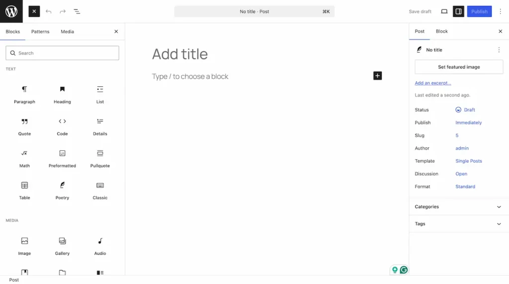 wordpress posts add new