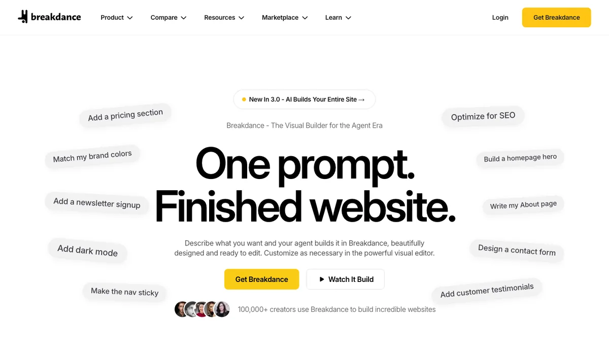 Breakdance visual site builder homepage