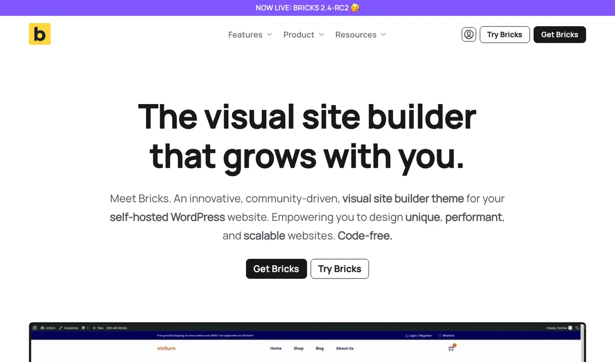 Bricks visual site builder theme homepage