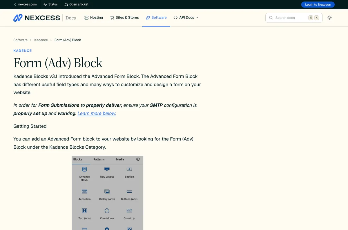 Kadence Advanced Form block documentation page