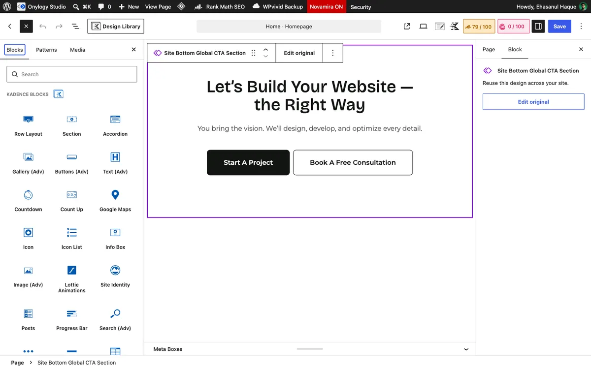 Kadence Blocks for WordPress: The Complete Guide 3 The Kadence Blocks category in the WordPress block inserter: Row Layout, Section, Accordion, Gallery, Buttons, Text and more