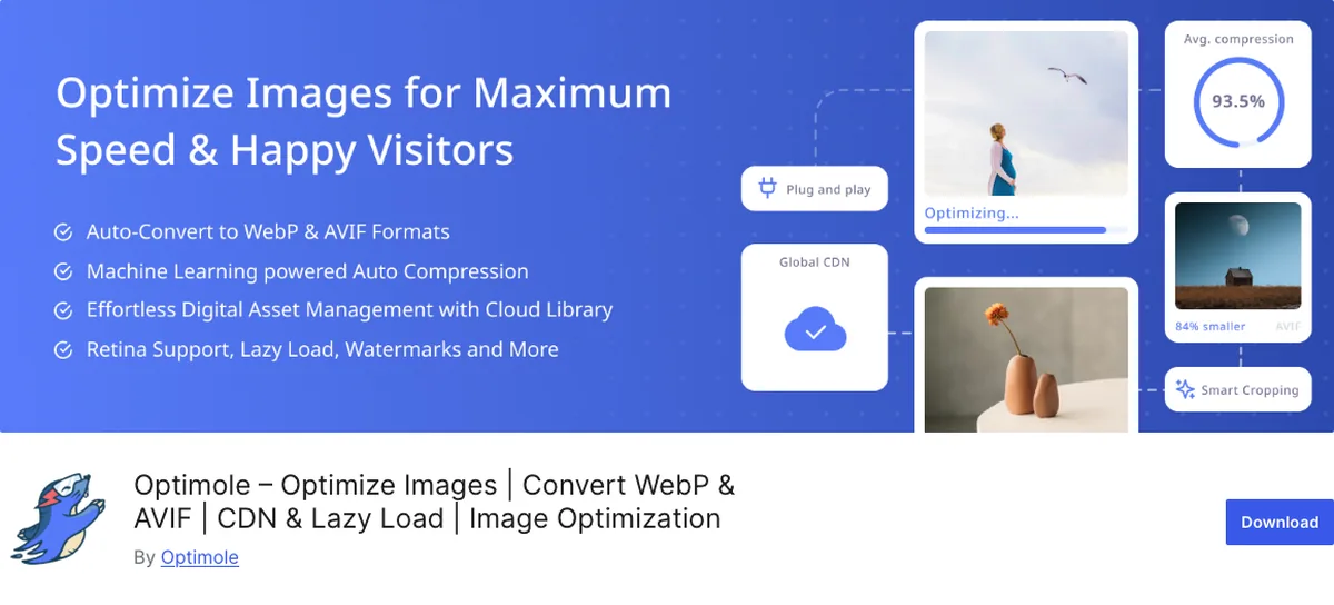 Top 6 Image Optimization Plugins for WordPress 5 Optimole image optimization and CDN plugin page on WordPress.org