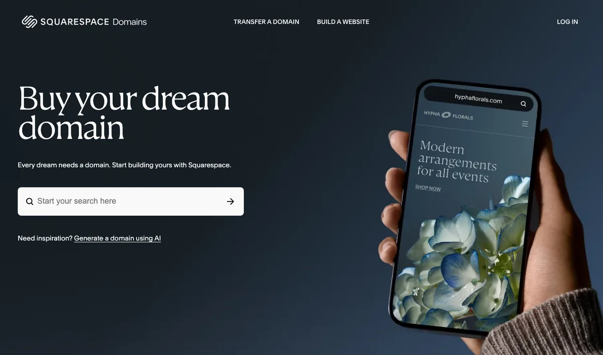 Squarespace Domains homepage for former Google Domains users