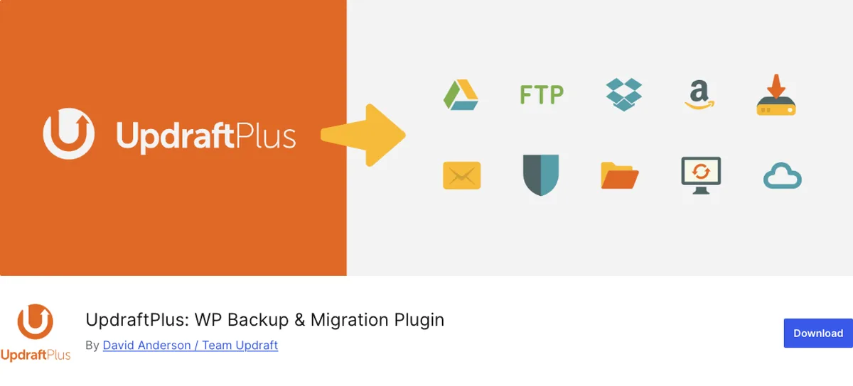 How to Back Up Your WordPress Site (and Restore It) 1 UpdraftPlus backup plugin page on WordPress.org, scheduled backups to cloud storage