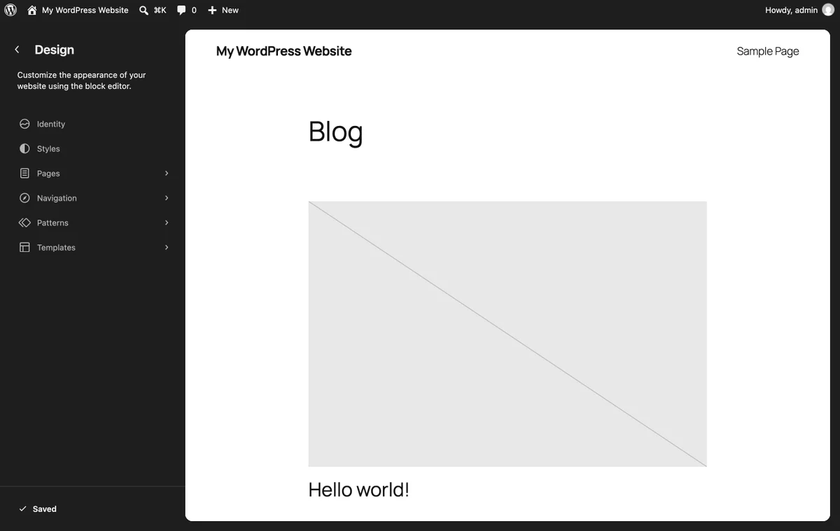 The WordPress Site Editor Styles panel showing colours defined in theme json
