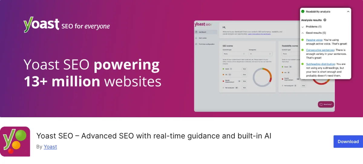 Top 6 WordPress SEO Plugins for Beginners 2 Yoast SEO plugin page on WordPress.org, over 10 million installs