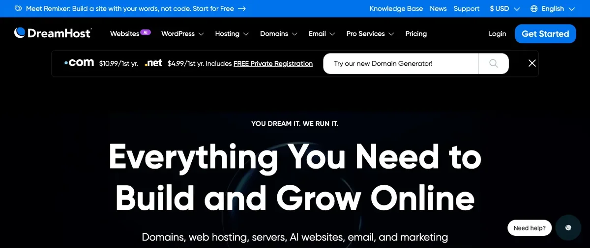What Is Web Hosting? A Simple Beginner Guide (and Where to Buy It) 5 DreamHost homepage with budget friendly WordPress web hosting
