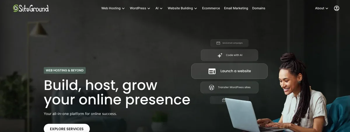 What Is Web Hosting? A Simple Beginner Guide (and Where to Buy It) 2 SiteGround homepage offering web hosting and managed WordPress hosting
